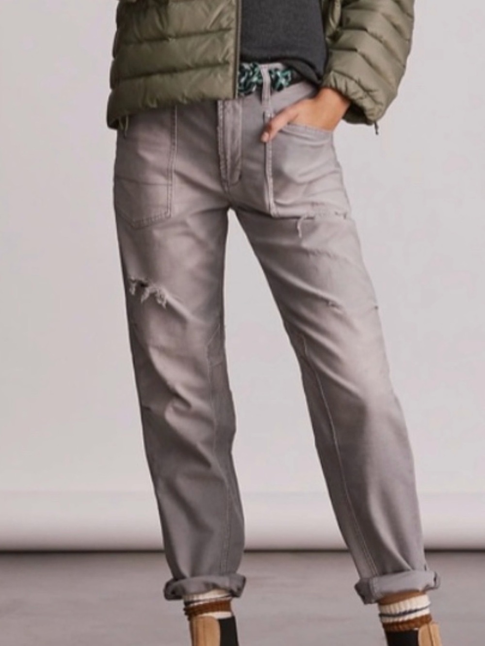 Pilcro Women's Light Gray Boyfriend Jeans with Distressed Details
